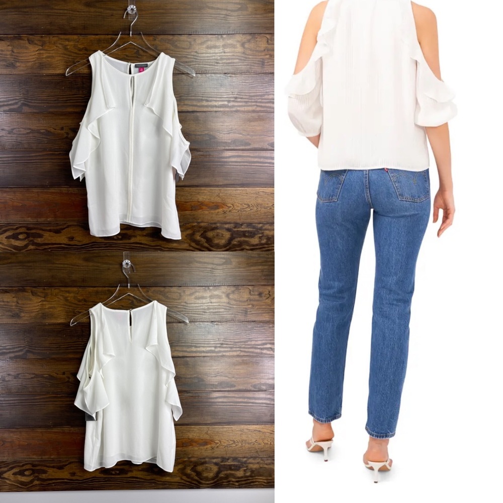 Vince Camuto Ruffle Cold Shoulder Ivory New Size XS Petite